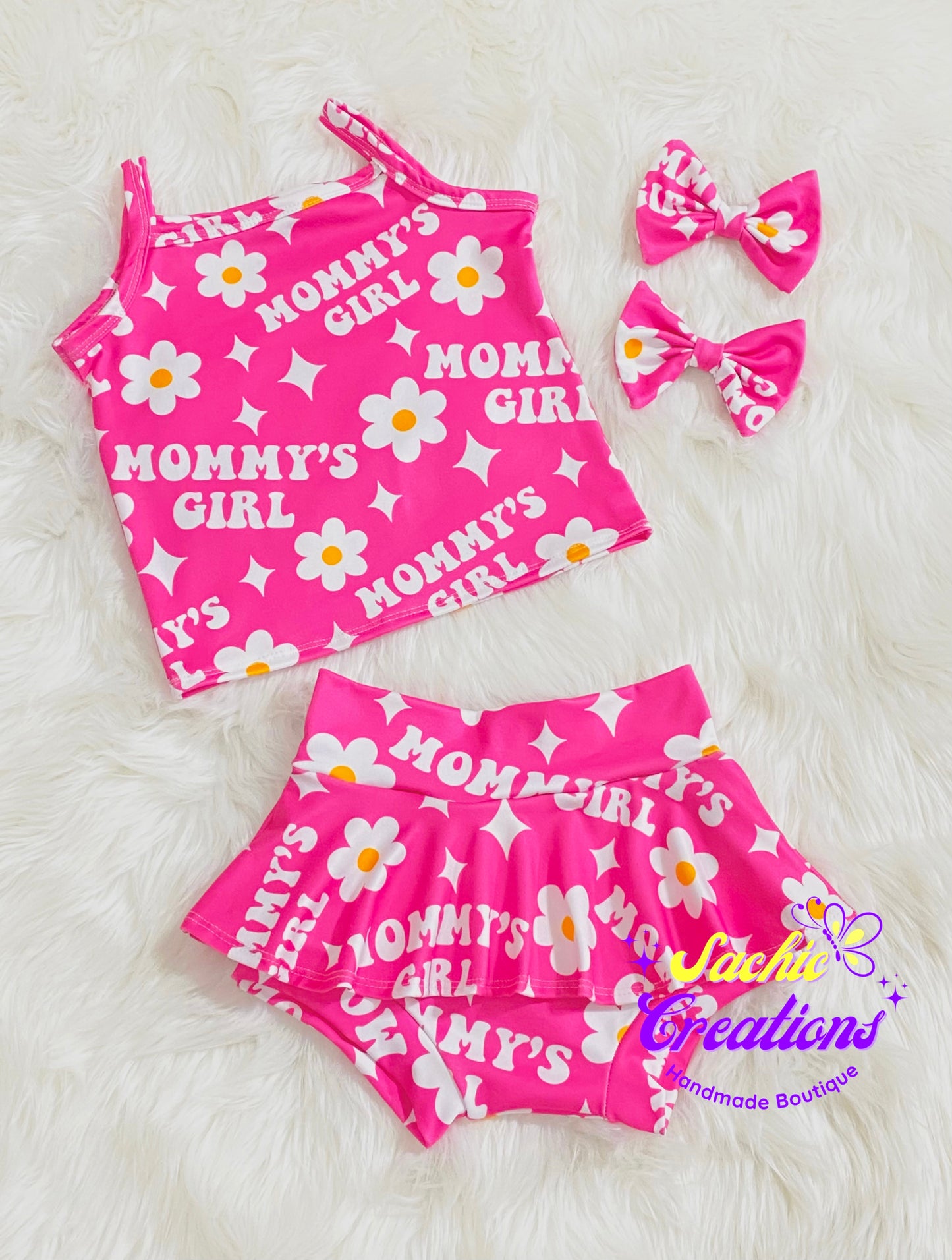 Mommy's Girl Tank & Skirted Bummies with Bows Set (Pink)