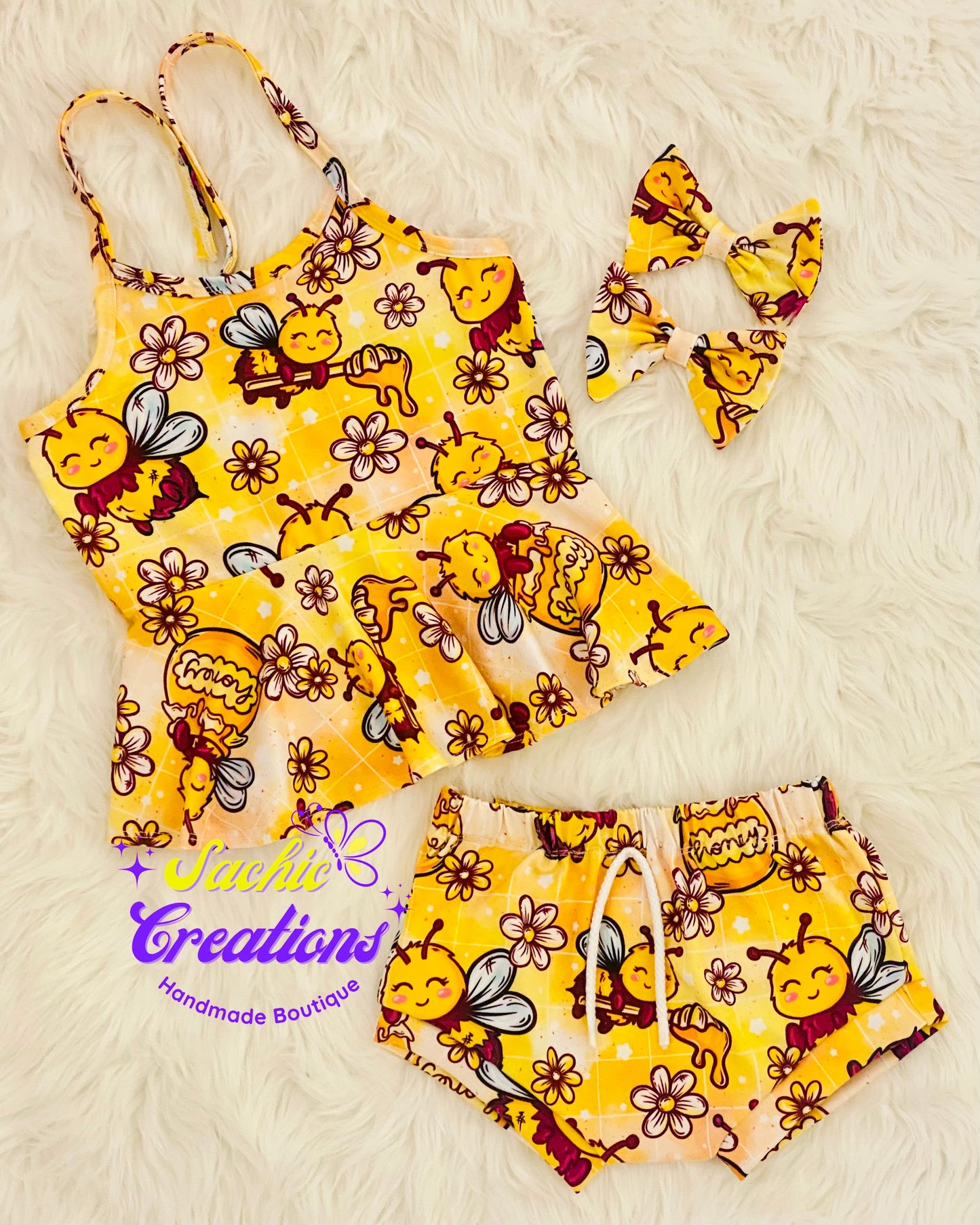 Honey Bees Halter & Shorts Set with Bows
