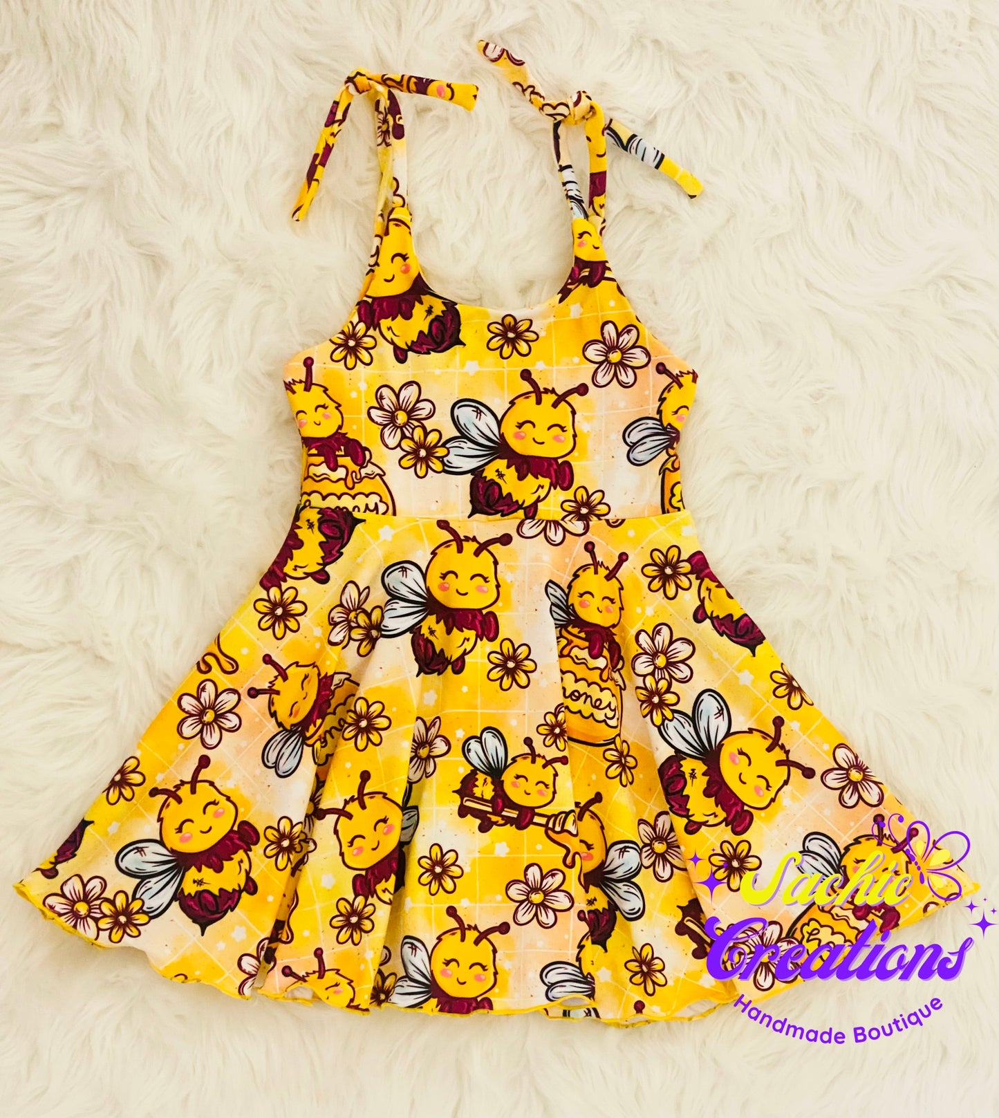 Honey Bees Tie Top Twirl Dress