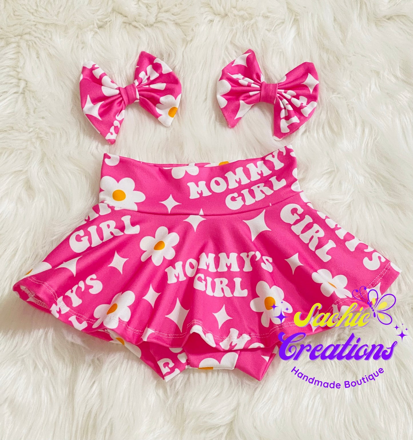 Mommy's Girl Skirted Bummies & Bows Set (Pink)