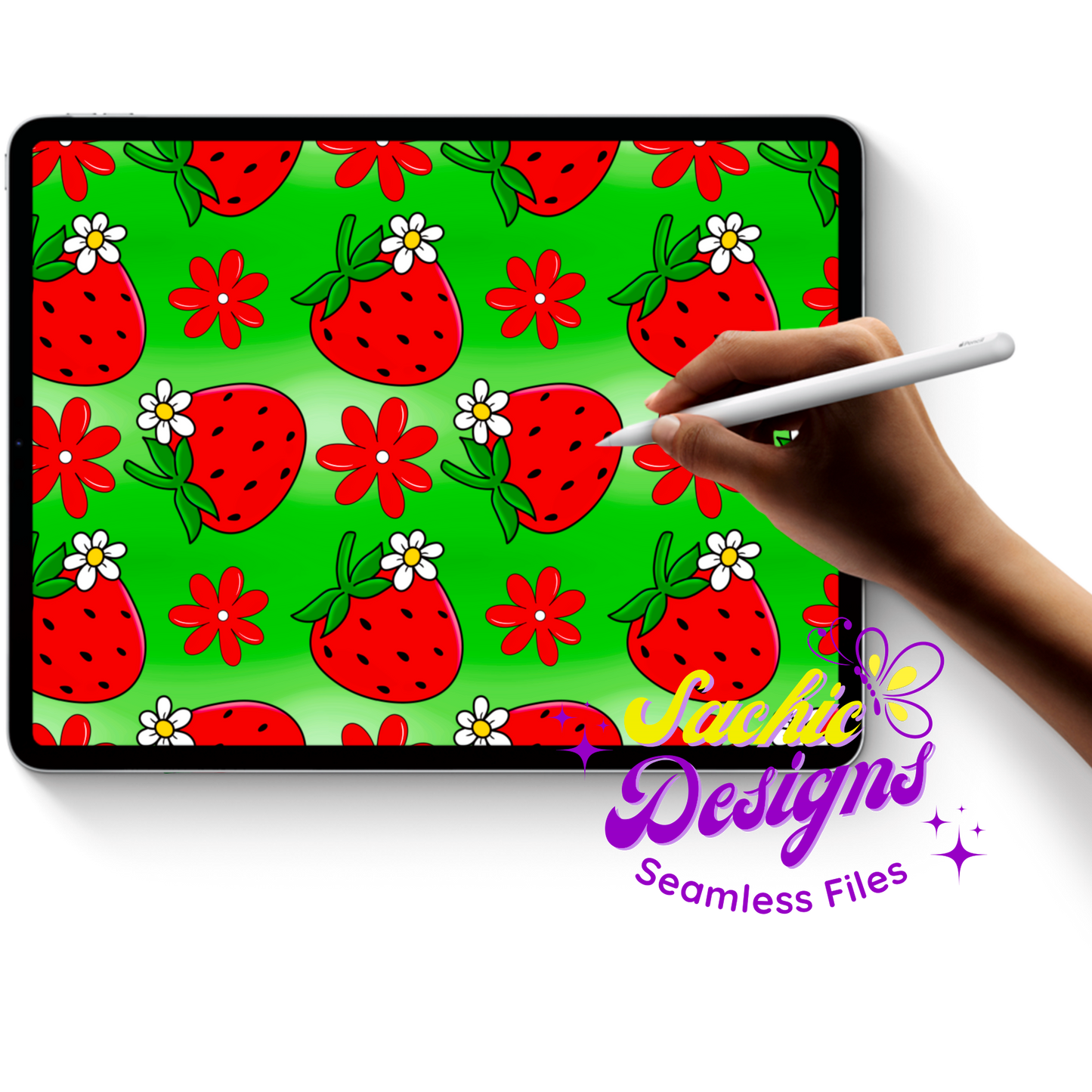 Strawberries & Flowers Green