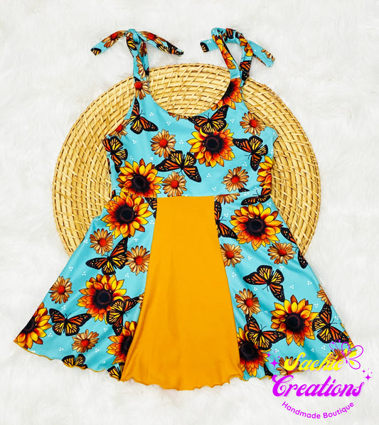 Butterflies and Sunflowers Tie Top Dress