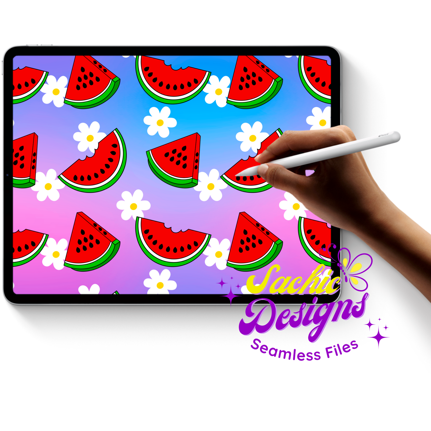 Watermelons & Flowers Blue Purple Ombre