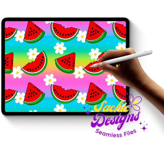 Watermelons & Flowers Pink Bluish Green Ombre
